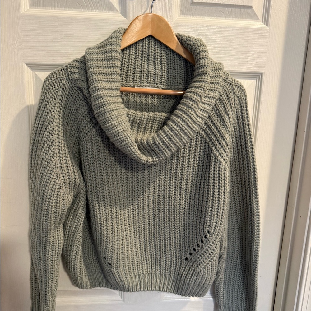 Moon & Madison Ribbed Cowl Neck Sweater in Sage Green